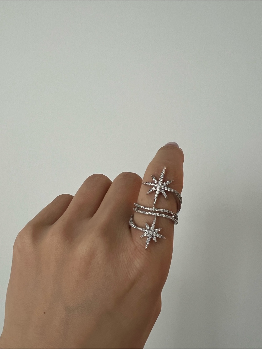 Double Starburst Crystal Wrap Ring in Silver